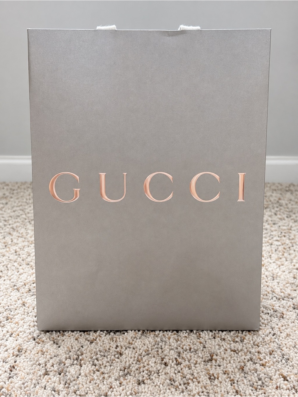 Gucci Silver Shopping Gift Bag Large White Handles 13.8” Authentic Retail